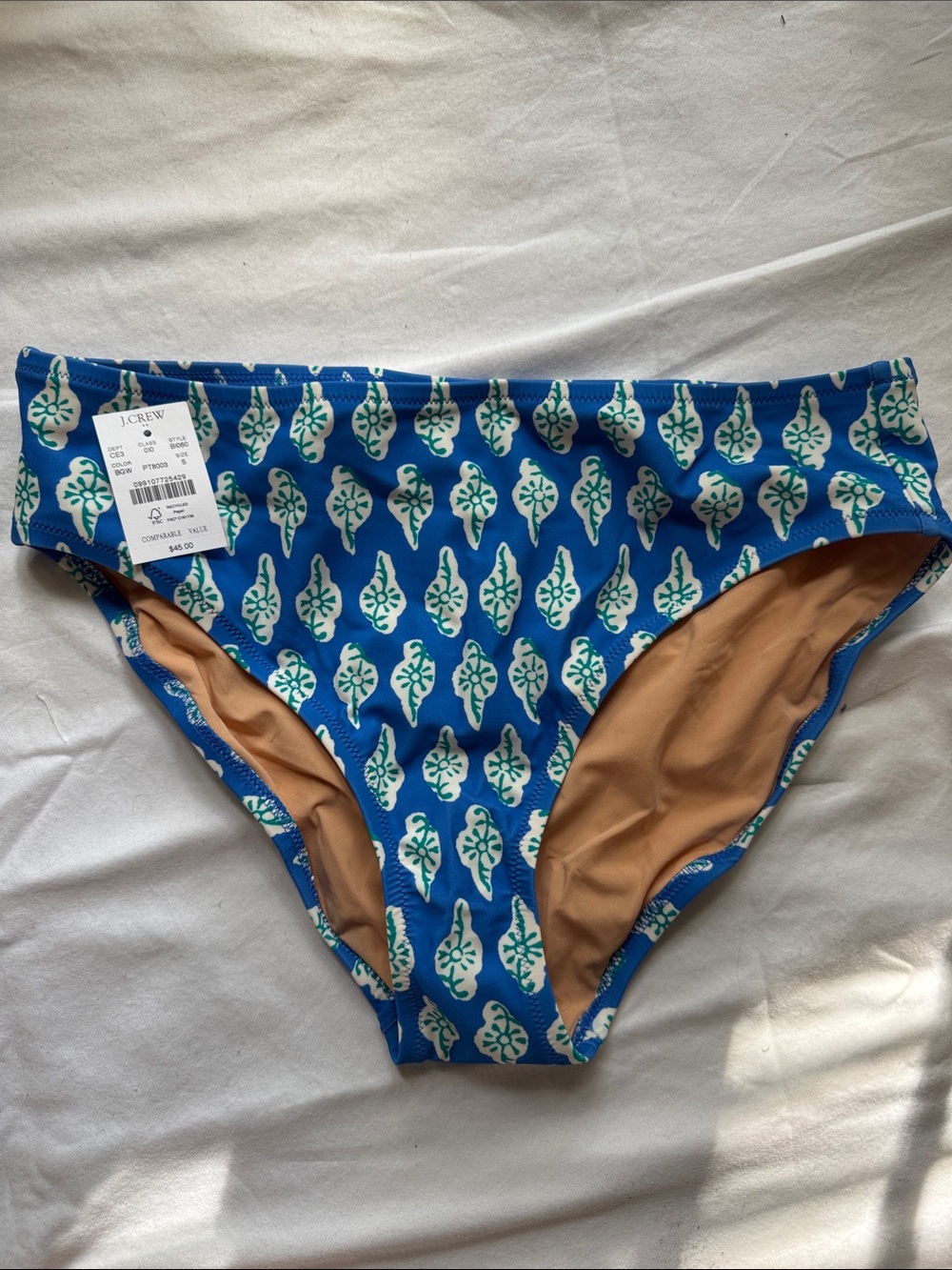 J. Crew Blue and White Leaf-Print Bikini Bottoms